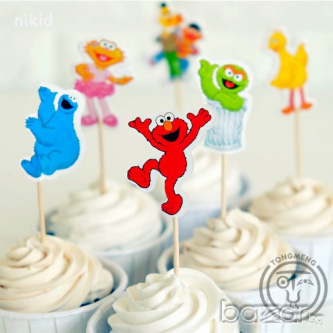 24 бр топер клечки за мъфини Улица Сезам Бисквитено чудовище Muppet Cookie Monster 