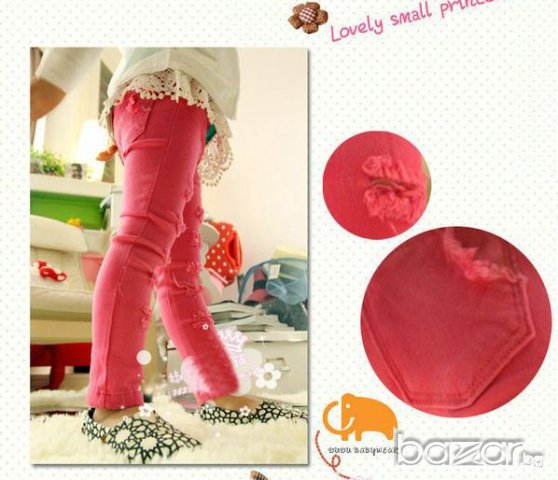 ПРОМОЦИЯ!!! Страхотно накъсано панталонче тип дънки в розово, снимка 1 - Детски панталони и дънки - 7732657