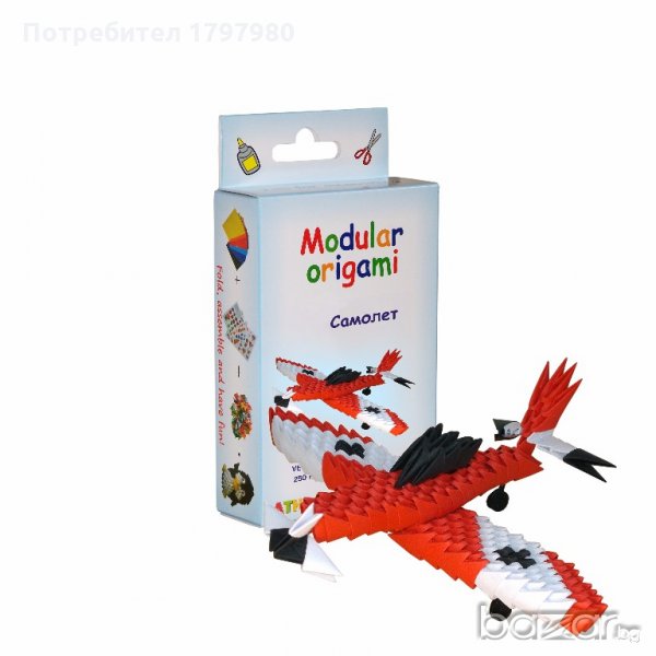 Комплект за изработване на модулно оригами Червен самолет, снимка 1