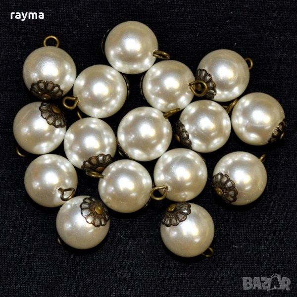 Бели перли с метален обков , снимка 1