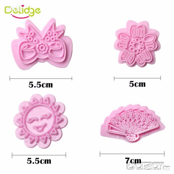 4 бр печати резци панделка ветрило слънце цвете с релеф за бисквитки фондак украса декорация , снимка 1