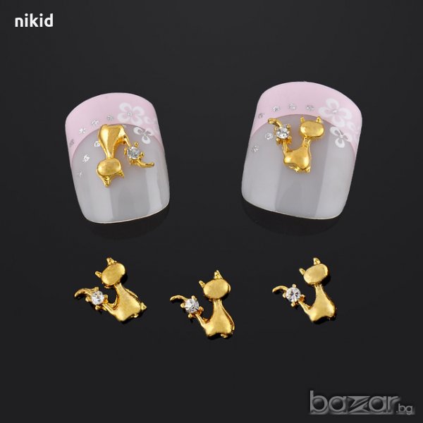 Златиста котка с камъче бижу за нокти декорация украса за маникюр, снимка 1