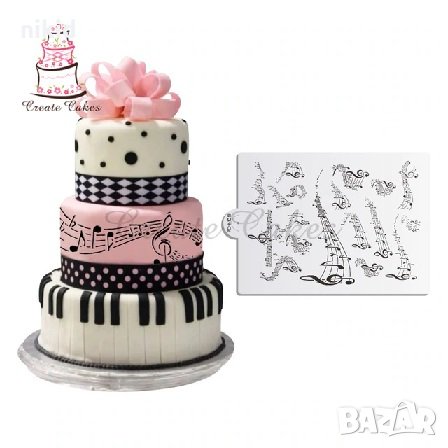 Музика Ноти голям стенсил шаблон спрей за торта украса кекс декорация с пудра захар и боя, снимка 1