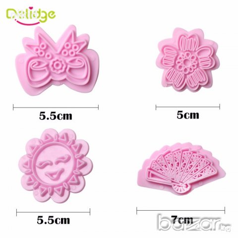 4 бр печати резци панделка ветрило слънце цвете с релеф за бисквитки фондак украса декорация 