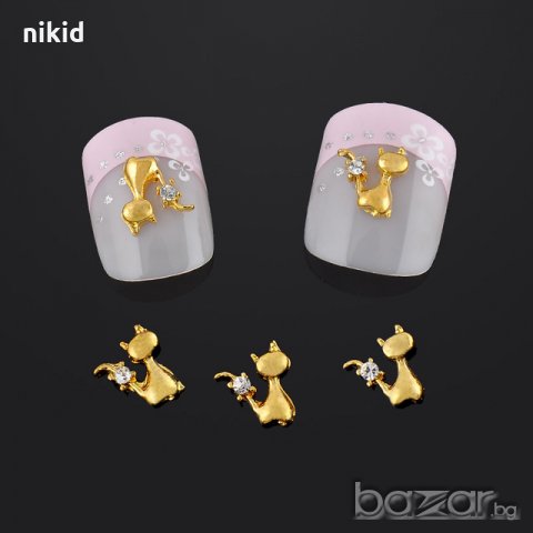 Златиста котка с камъче бижу за нокти декорация украса за маникюр