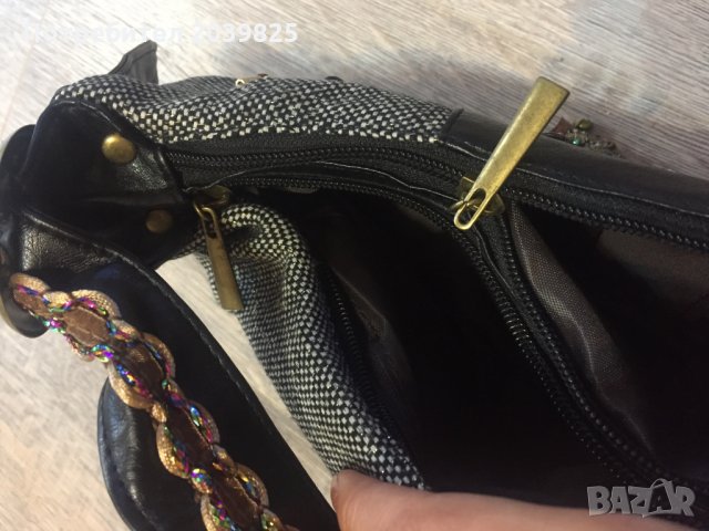 НОВА Дамска Чанта Ръчна Изработка Хендмейд Handmade, Еко Веган Кожа Бродерия Мъниста, снимка 4 - Чанти - 25671757