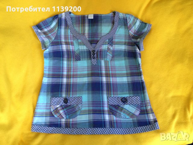 Лятна памучна френска карирана блуза топ Camaieu S М, снимка 4 - Корсети, бюстиета, топове - 25663238