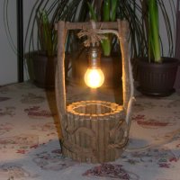Уникална, ръчно изработена дървена битова лампа Геран за механа в битов/винтидж стил, снимка 2 - Настолни лампи - 24568964