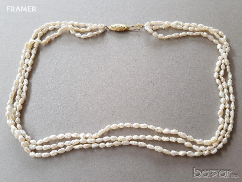 Старинен ръчно изработен гердан речни перли и сребро позлата, снимка 1