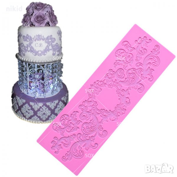 Завъртяни Мотиви с рамка голяма дантела силиконов молд борд кант за украса торта с фондан шоколад , снимка 1