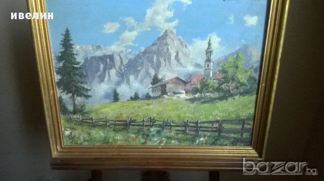 стара картина-планински пейзаж, снимка 2 - Картини - 15499823