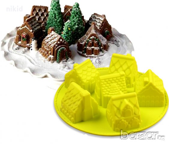 3D 6 къщи къща силиконов молд форма декорация фондан шоколад гипс свещ