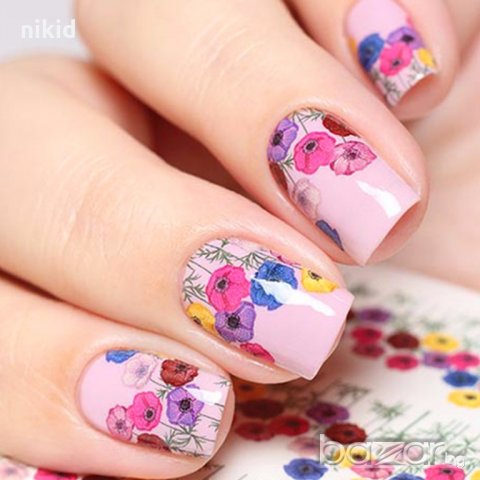 YZW-9016 цветни макове ваденки водни стикери за нокти маникюр