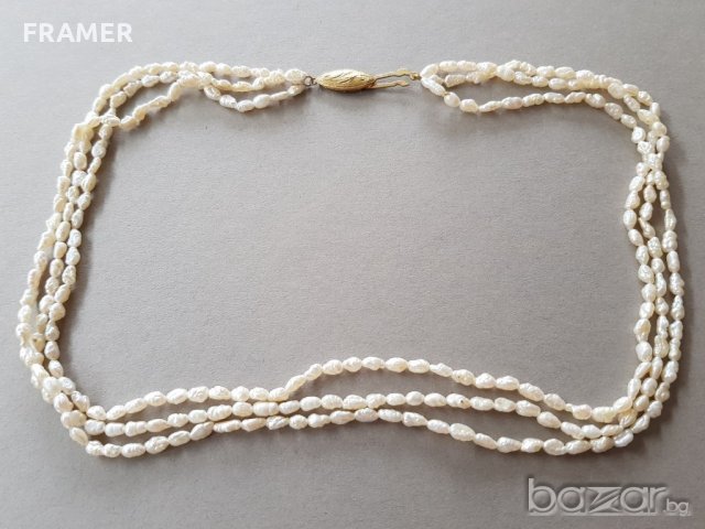 Старинен ръчно изработен гердан речни перли и сребро позлата, снимка 1