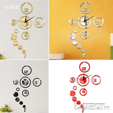  цветен стенен часовник уникален атрактивен дизайн 3D с кръгове, снимка 1 - Стенни часовници - 17002660