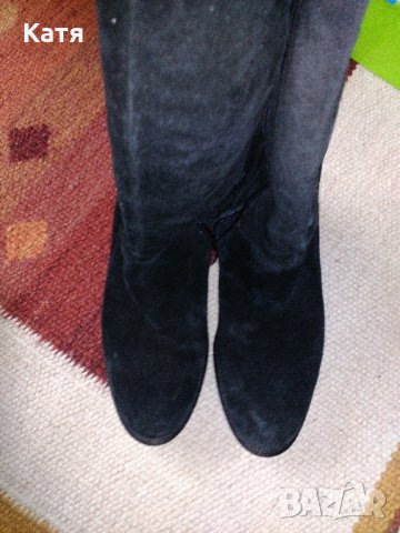 Черни, високи, велурени ботуши по крака, естествена кожа, 36, снимка 3 - Дамски ботуши - 10205222