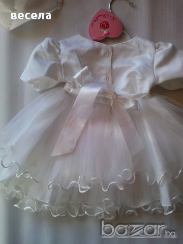 Бяла Детска рокля с къс ръкав , пола с тюл и шапка , официална, цвят-бял, снимка 7 - Бебешки рокли - 11522020