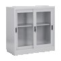 Метален шкаф с плъзгащи метални врати и стъкла-90/90/40см