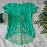 Зелена блуза с дантелен гръб , снимка 15 - Тениски - 18565692