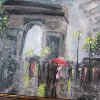 Автентична картина "Париж, дъждовно", снимка 4 - Картини - 24697789
