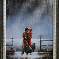 ”Целувка под дъжда”, картина, снимка 1 - Картини - 24452439