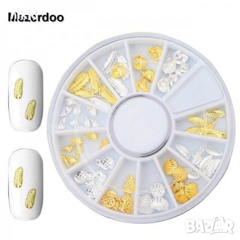 Морски рапани миди пера ананас сребристи златни декорация за нокти ситни формички маникюр