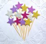 10 бр малки звездички лилава гама с брокат топери украса декорация мъфини парти торта мъфини и др