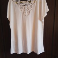 бяла блуза с дантела Л-ХЛ размер, снимка 3 - Тениски - 25588099