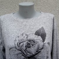 3XL Нова сива блуза с роза  , снимка 2 - Блузи с дълъг ръкав и пуловери - 23755794