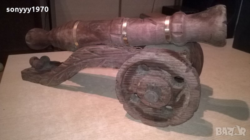 оръдие-топ-дърво и месинг-52х27х25см-внос швеицария, снимка 1