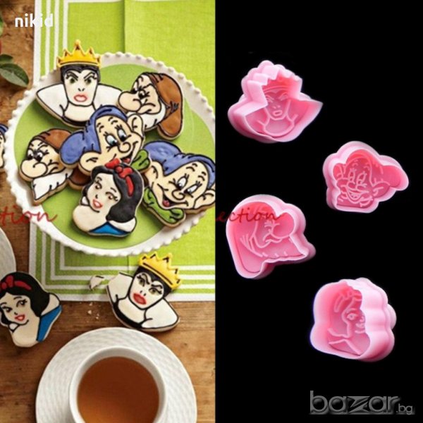 Снежанка и Седемте джуджета 4 форми с бутало и релеф резец украса сладки торта фондан и др, снимка 1