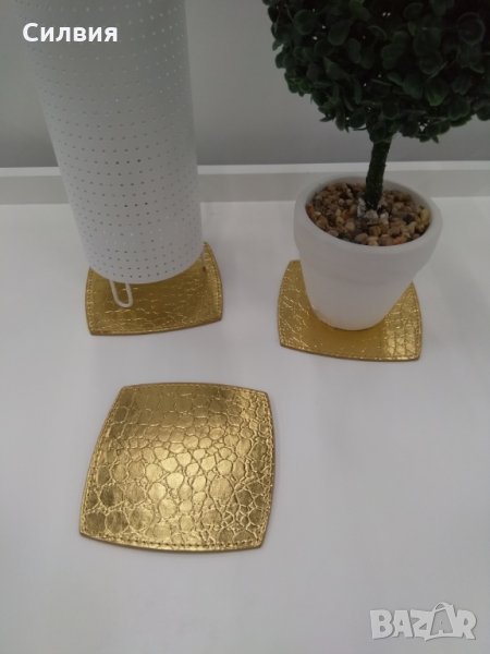 3бр. Подложки от златиста еко кожа, снимка 1