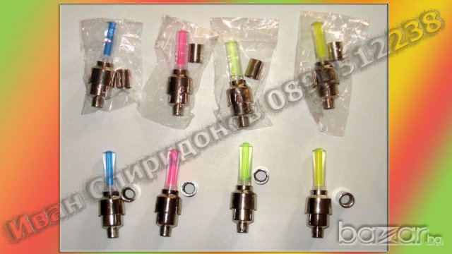 Светеща LED капачка за вентил на гума + ПОДАРЪК батерии, снимка 13 - Части за велосипеди - 13871280