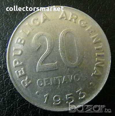20 центаво 1953, Аржентина, снимка 1 - Нумизматика и бонистика - 15753017