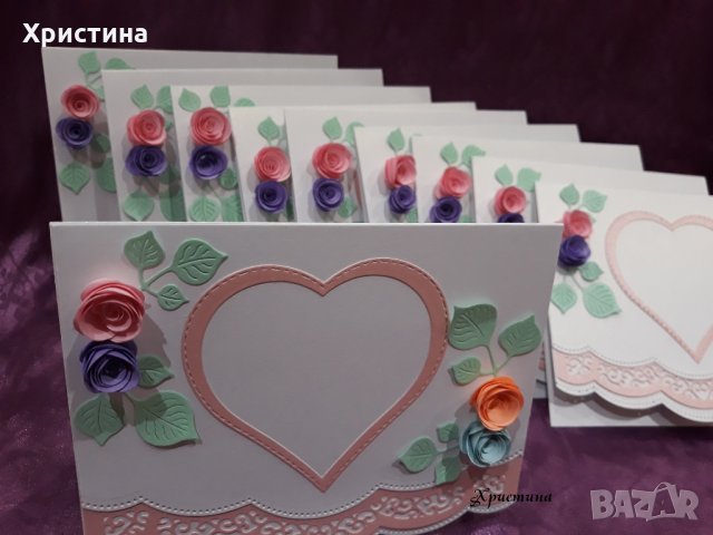 Сватбени покани, покани за сватба със сърце, рози и имената на младоженците, снимка 6 - Покани - 25368558