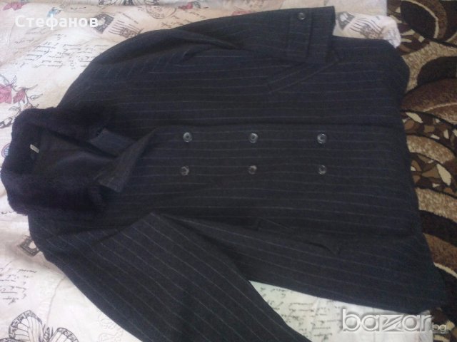 Дамско черна палто” M & S Mode „на елегантни тънки райета с мъхеста яка., снимка 4 - Палта, манта - 18193673