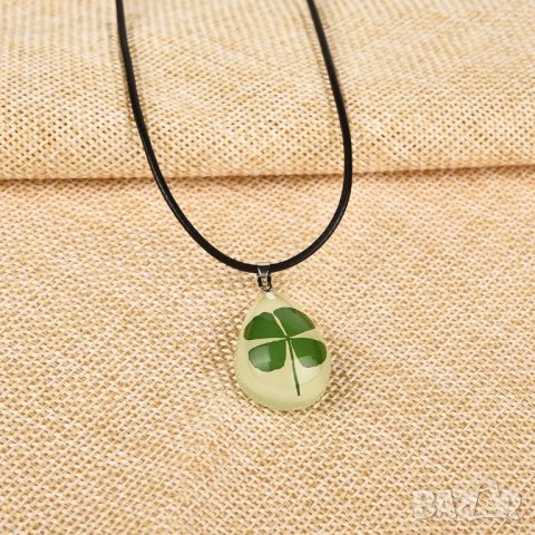 💫☘️ Светеща Детелина Кожено Колие - Луминисцентна Детелина на верижка. , снимка 7 - Колиета, медальони, синджири - 23631396