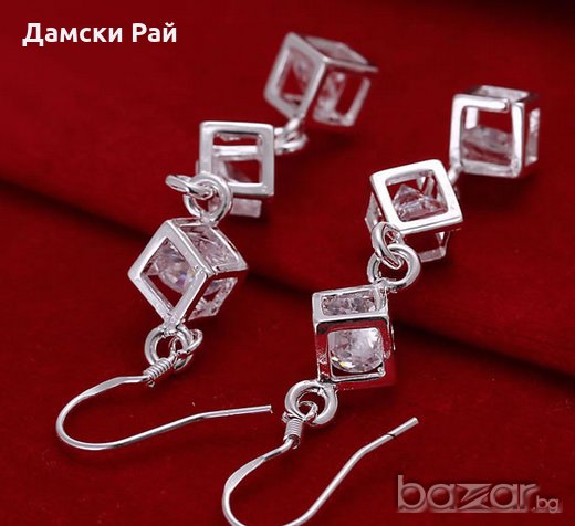 Страхотни сребърни обеци квадрати, снимка 3 - Обеци - 8496222