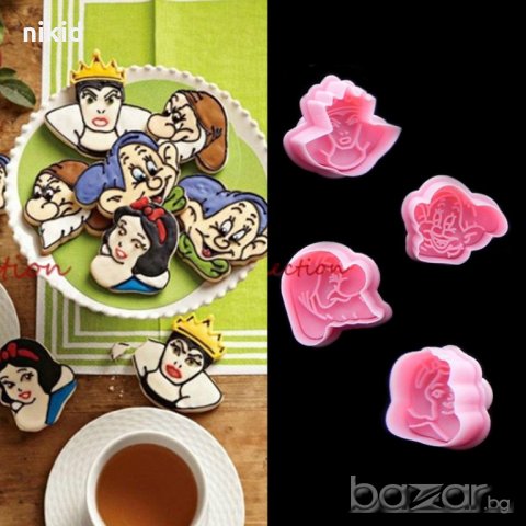 Снежанка и Седемте джуджета 4 форми с бутало и релеф резец украса сладки торта фондан и др