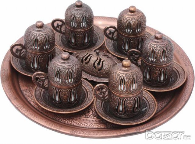 Комплект 6 бр. медни чаши за турско кафе, снимка 1 - Други стоки за дома - 7876508