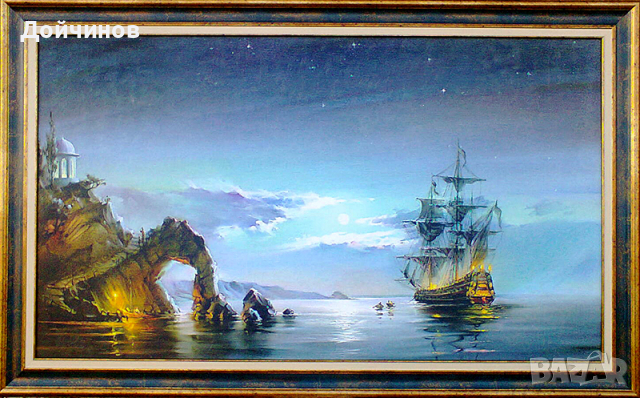 ’’Лунна нощ’’, морски пейзаж с кораб, картина, снимка 1 - Картини - 21395860