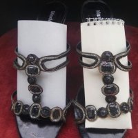 Елегантни дамски сандали с метализиран ток и камъни, снимка 2 - Сандали - 21647010