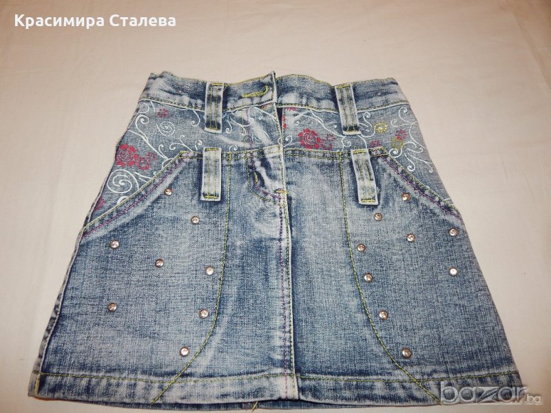 Дънкова пола с камъчета - 6 г., снимка 1