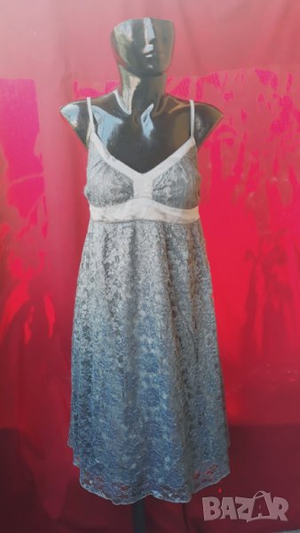 Сива рокля дантела и сатен до коляното М, снимка 1