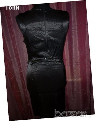 Черна сатенена рокля с коланче , снимка 3 - Рокли - 19136918
