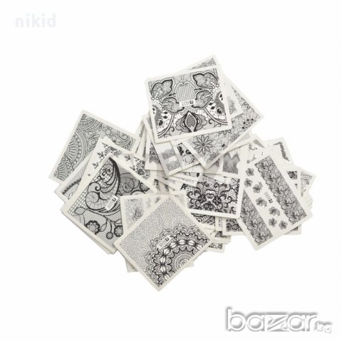 A625-672  48 бр черно бели микс татос ваденки водни стикери за нокти маникюр, снимка 3 - Продукти за маникюр - 17800527