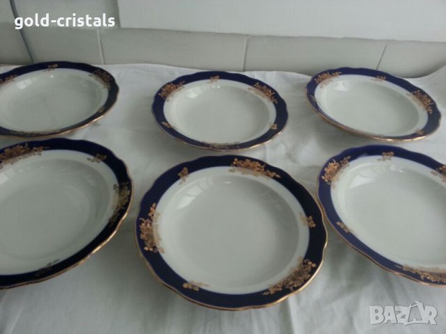 Сервиз руски порцеланови чинии кобалт с позлата , снимка 4 - Антикварни и старинни предмети - 24140416