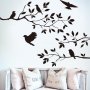 Птички на клони дърво в черно самозалепващ стикер лепенка за стена мебел декор украса