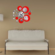 червено огледален стенен часовник уникален атрактивен дизайн 3D с кръгове, снимка 1 - Стенни часовници - 17112732
