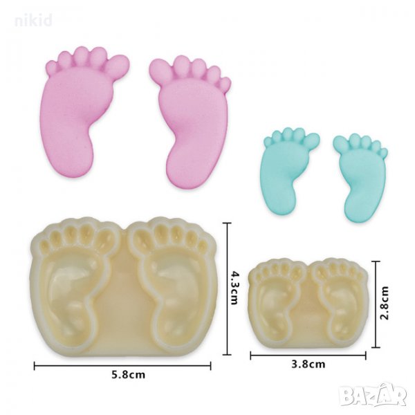 2 размера бебешки крака крачета пластмасови печати резец резци бисквитки торта пита прощъпулник , снимка 1
